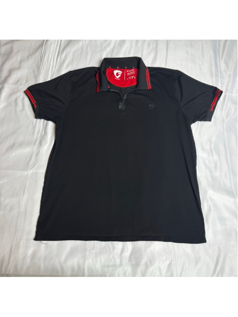 Men's Fried Denim Polo Shirt Black Red Size XL
